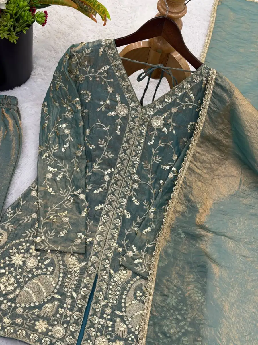 MODERN FENDY SILK EMBROIDERY SEQUENCE WORK TOP PALAZZO WITH DUPATTA FESTIVE WEAR WHOLESALE PRICE ETHNIC GARMENT (10)