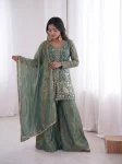 MODERN FENDY SILK EMBROIDERY SEQUENCE WORK TOP PALAZZO WITH DUPATTA FESTIVE WEAR WHOLESALE PRICE ETHNIC GARMENT (4)