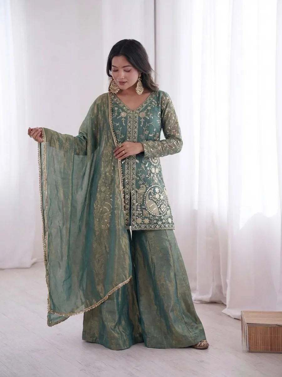 MODERN FENDY SILK EMBROIDERY SEQUENCE WORK TOP PALAZZO WITH DUPATTA FESTIVE WEAR WHOLESALE PRICE ETHNIC GARMENT (3)