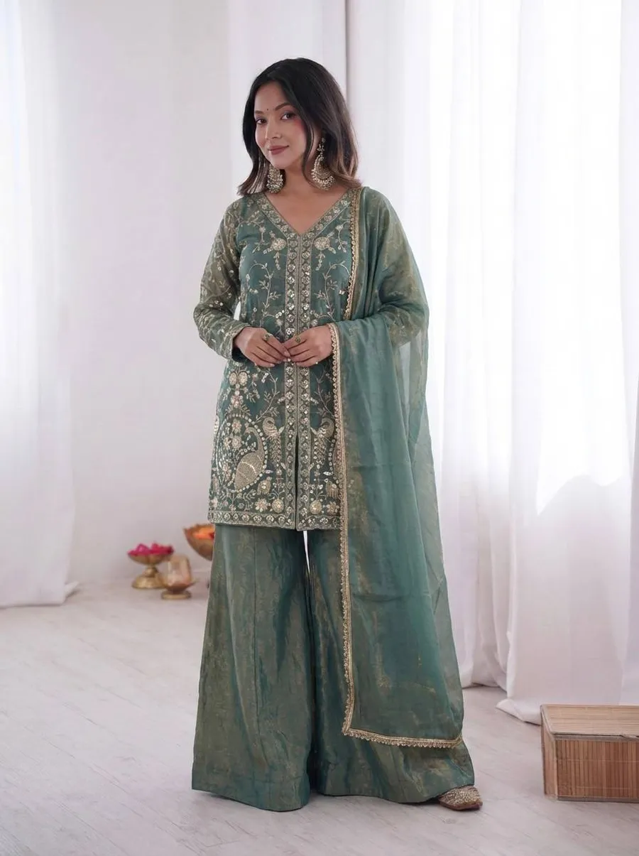 MODERN FENDY SILK EMBROIDERY SEQUENCE WORK TOP PALAZZO WITH DUPATTA FESTIVE WEAR WHOLESALE PRICE ETHNIC GARMENT (4)