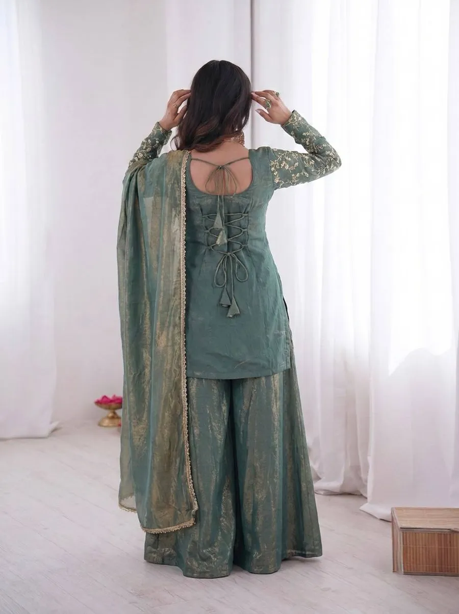 MODERN FENDY SILK EMBROIDERY SEQUENCE WORK TOP PALAZZO WITH DUPATTA FESTIVE WEAR WHOLESALE PRICE ETHNIC GARMENT (9)