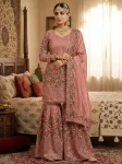 MODERN FENDY SILK EMBROIDERY SEQUENCE WORK WITH HAND WORK TOP SHARARA WITH DUPATTA PEACH