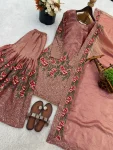 MODERN FENDY SILK EMBROIDERY SEQUENCE WORK WITH HAND WORK TOP SHARARA WITH DUPATTA FESTIVE WEAR WHOLESALE PRICE ETHNIC GARMENT (13)