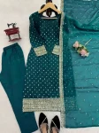 MODERN FENDY SILK THREAD & SEQUENCE WORK TOP BOTTOM WITH DUPATTA FESTIVE WEAR WHOLESALE PRICE ETHNIC GARMENT (6)
