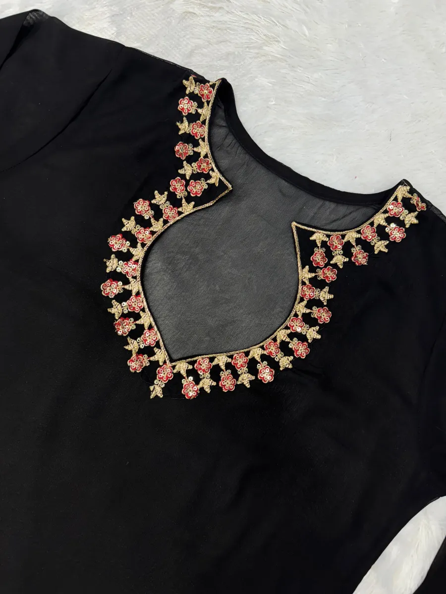 MODERN FEORGETTE EMBROIDERY, SEQUENCE WORK TOP PALAZZO WITH BUSTIER FESTIVE WEAR WHOLESALE PRICE ETHNIC GARMENT (1)