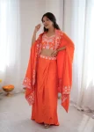 MODERN FRENCH CREPE WESTERN DHOTI SHRUG WITH UNSTITCHED CHOLI PARTY WEAR WHOLESALE PRICE ETHNIC GARMENT (1)