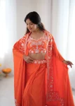 MODERN FRENCH CREPE WESTERN DHOTI SHRUG WITH UNSTITCHED CHOLI PARTY WEAR WHOLESALE PRICE ETHNIC GARMENT (1)