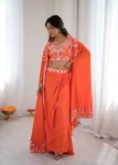 MODERN FRENCH CREPE WESTERN DHOTI SHRUG WITH UNSTITCHED CHOLI PARTY WEAR WHOLESALE PRICE ETHNIC GARMENT (1)