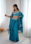 MODERN FRENCH CREPE WESTERN DHOTI SHRUG WITH UNSTITCHED CHOLI RAMA