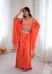 MODERN FRENCH CREPE WESTERN DHOTI SHRUG WITH UNSTITCHED CHOLI PARTY WEAR WHOLESALE PRICE ETHNIC GARMENT (1)