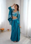 MODERN FRENCH CREPE WESTERN DHOTI SHRUG WITH UNSTITCHED CHOLI PARTY WEAR WHOLESALE PRICE ETHNIC GARMENT (2)