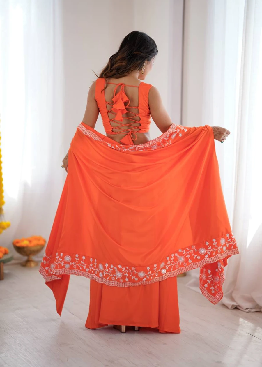 MODERN FRENCH CREPE WESTERN DHOTI SHRUG WITH UNSTITCHED CHOLI PARTY WEAR WHOLESALE PRICE ETHNIC GARMENT (7)