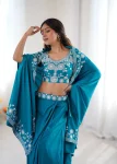 MODERN FRENCH CREPE WESTERN DHOTI SHRUG WITH UNSTITCHED CHOLI PARTY WEAR WHOLESALE PRICE ETHNIC GARMENT (2)