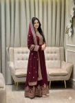 MODERN GEORGETTE EMBROIDERY SEQUENCE WORK GOWN WITH DUPATTA MAROON