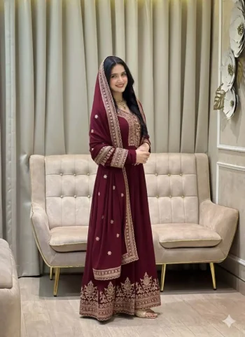 MODERN GEORGETTE EMBROIDERY SEQUENCE WORK GOWN WITH DUPATTA MAROON