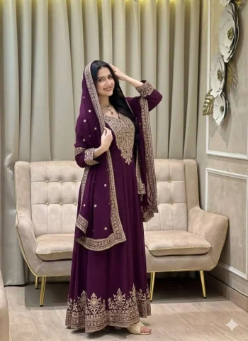 MODERN GEORGETTE EMBROIDERY SEQUENCE WORK GOWN WITH DUPATTA PURPLE