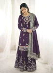 MODERN GEORGETTE EMBROIDERY SEQUENCE WORK TOP SHARARA WITH DUPATTA PURPLE