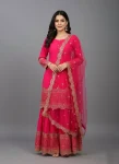 MODERN GEORGETTE EMBROIDERY SEQUENCE WORK WITH POTLI BUTTON WORK TOP SHARARA WITH DUPATTA PINK