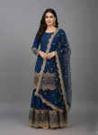 MODERN GEORGETTE EMBROIDERY SEQUENCE WORK WITH POTLI BUTTON WORK TOP SHARARA WITH DUPATTA NAVY BLUE