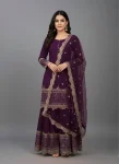 MODERN GEORGETTE EMBROIDERY SEQUENCE WORK WITH POTLI BUTTON WORK TOP SHARARA WITH DUPATTA WINE