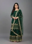 MODERN GEORGETTE EMBROIDERY SEQUENCE WORK WITH POTLI BUTTON WORK TOP SHARARA WITH DUPATTA GREEN