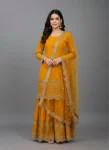 MODERN GEORGETTE EMBROIDERY SEQUENCE WORK WITH POTLI BUTTON WORK TOP SHARARA WITH DUPATTA YELLOW
