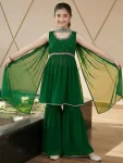 MODERN GEORGETTE EMBROIDERY WORK KID'S TOP SHARARA WITH DUPATTA GREEN