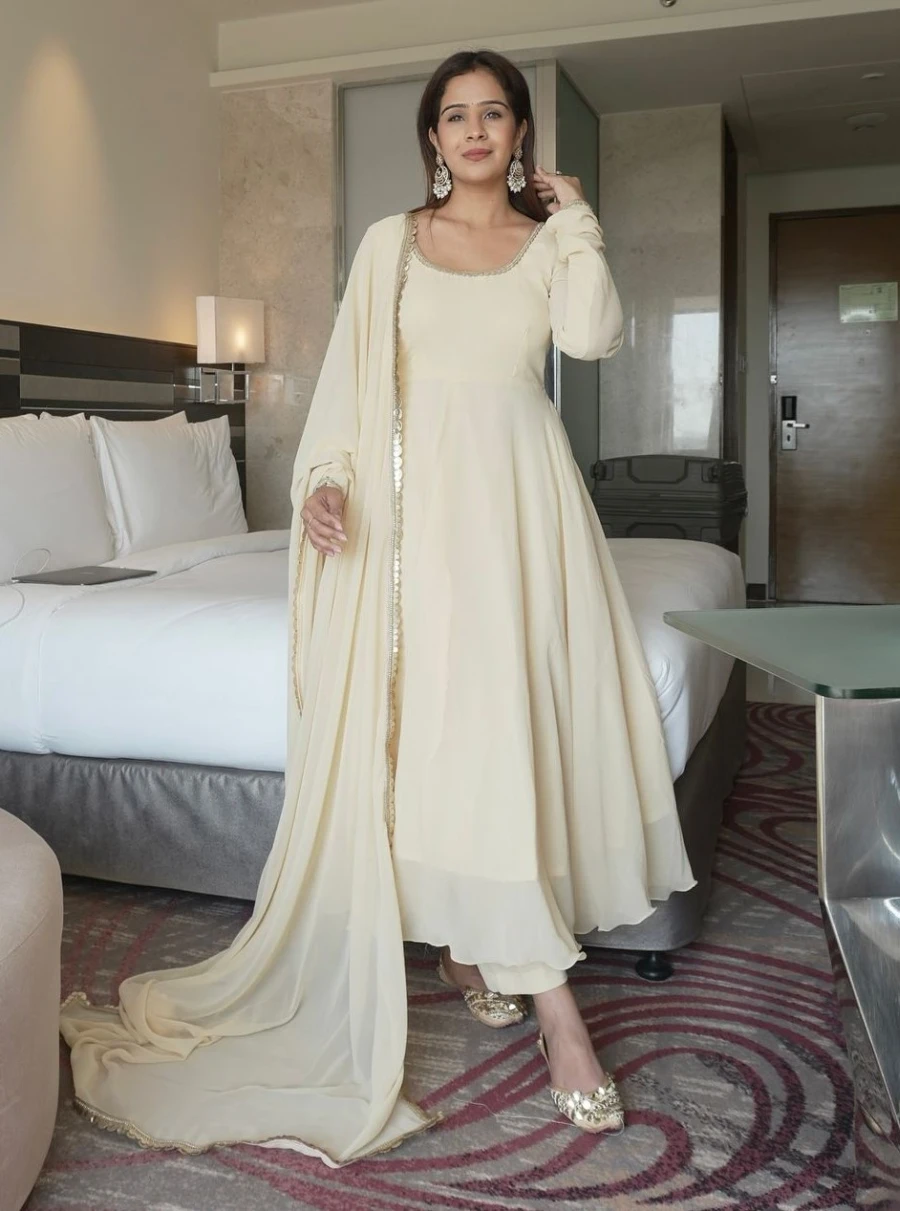 MODERN GEORGETTE FANCY LACE WORK GOWN BOTTOM WITH DUPATTA FESTIVE WEAR WHOLESALE PRICE ETHNIC GARMENT (5)