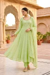 MODERN GEORGETTE HAND MIRROR EMBROIDERY WORK GOWN BOTTOM WITH DUPATTA PISTA