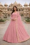 MODERN GEORGETTE PLAIN GOWN WITH EMBROIDERY SEQUENCE WORK DUPATTA BABY PINK