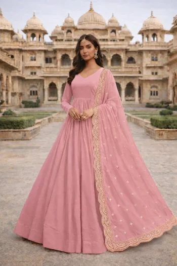 MODERN GEORGETTE PLAIN GOWN WITH EMBROIDERY SEQUENCE WORK DUPATTA BABY PINK
