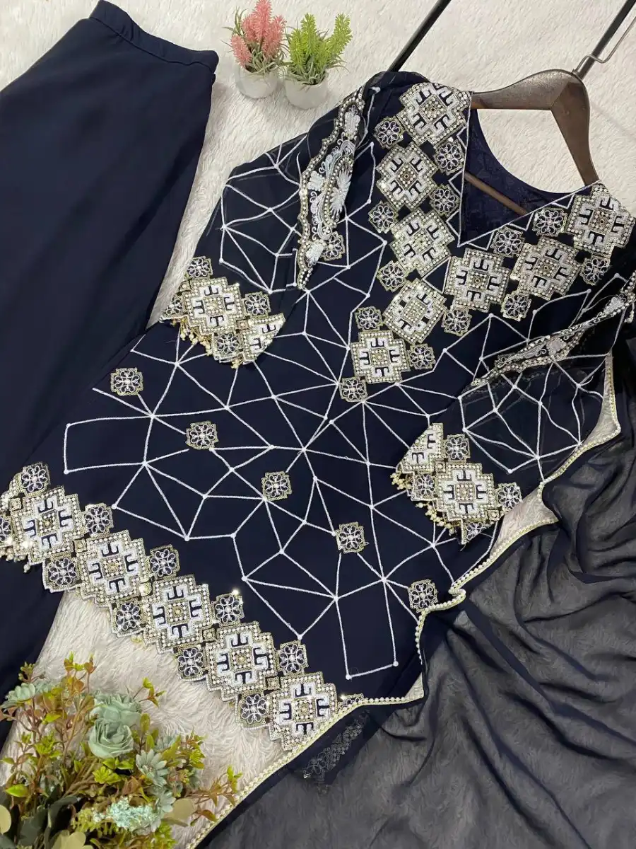 MODERN GEORGETTE SEQUENCE EMBROIDERY WORK TOP PALAZZO WITH DUPATTA FESTIVE WEAR WHOLESALE PRICE ETHNIC GARMENT (3)