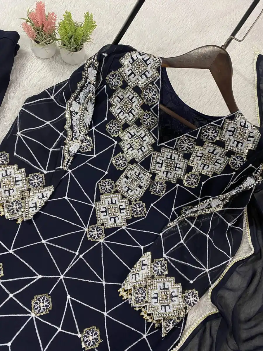 MODERN GEORGETTE SEQUENCE EMBROIDERY WORK TOP PALAZZO WITH DUPATTA FESTIVE WEAR WHOLESALE PRICE ETHNIC GARMENT (4)