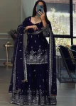 MODERN GEORGETTE SEQUENCE EMBROIDERY WORK TOP SHARARA WITH DUPATTA NAVY BLUE