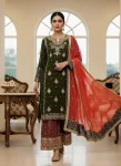 MODERN GEORGETTE SEQUENCE WITH ZARI EMBROIDERY WORK WITH PEARL WORK TOP PALAZZO WITH DUPATTA MEHNDI