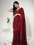 MODERN GEORGETTE SEQUENCE WORK SAREE WITH UNSTITCHED BLOUSE MAROON