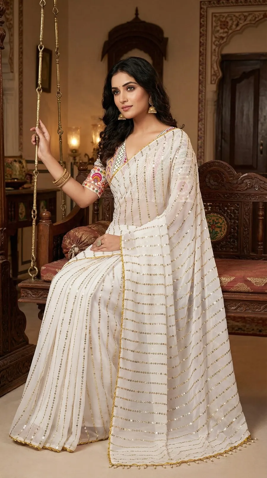 MODERN GEORGETTE SEQUENCE WORK WITH LACE BORDER WORK SAREE WITH UNSTITCHED BLOUSE PARTY WEAR WHOLESALE PRICE ETHNIC GARMENT (3)