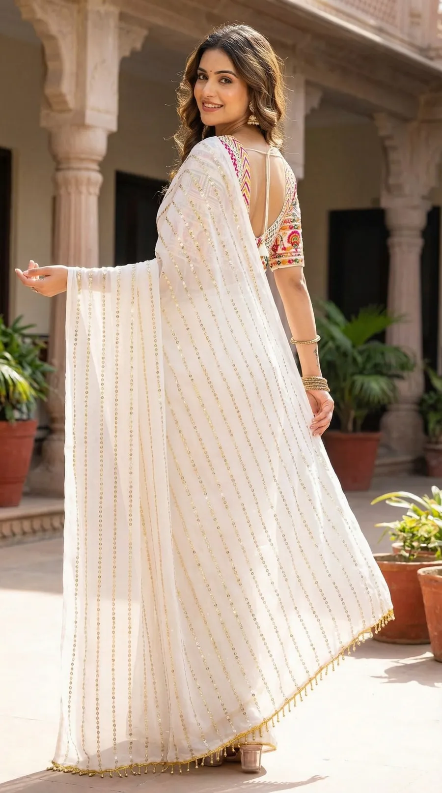 MODERN GEORGETTE SEQUENCE WORK WITH LACE BORDER WORK SAREE WITH UNSTITCHED BLOUSE PARTY WEAR WHOLESALE PRICE ETHNIC GARMENT (4)
