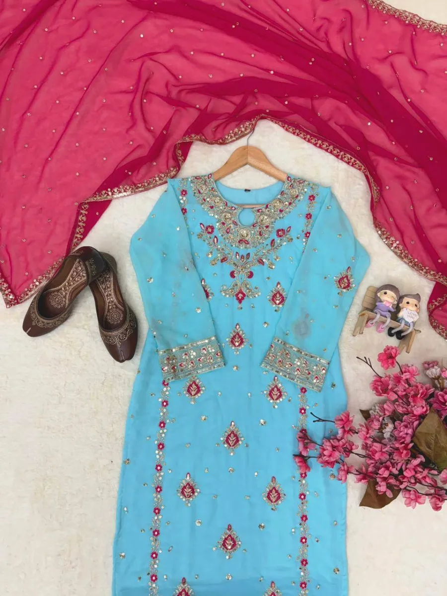 MODERN GEORGETTE SEQUENCE & ZARI THREAD EMBROIDERY WORK WITH PEARL WORK TOP PALAZZO WITH DUPATTA FESTIVE WEAR WHOLESALE PRICE ETHNIC GARMENT (15)