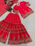 MODERN GEORGETTE SILK SEQUENCE AND EMBROIDERY WORK TOP SHARARA WITH DUPATTA FESTIVE WEAR WHOLESALE PRICE ETHNIC GARMENT (4)