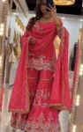 MODERN GEORGETTE SILK SEQUENCE AND EMBROIDERY WORK  TOP SHARARA WITH DUPATTA PINK