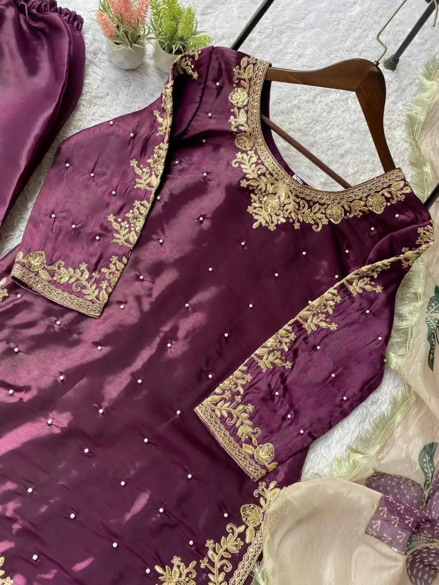 MODERN GMY SILK CODING WITH SEQUENCE EMBROIDERY WITH BEADS WORK TOP PALAZZO WITH DUPATTA FESTIVE WEAR WHOLESALE PRICE ETHNIC GARMENT (3)