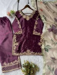 MODERN GMY SILK CODING WITH SEQUENCE EMBROIDERY WITH BEADS WORK TOP PALAZZO WITH DUPATTA WINE