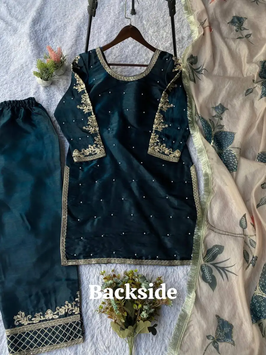 MODERN GMY SILK CODING WITH SEQUENCE EMBROIDERY WITH BEADS WORK TOP PALAZZO WITH DUPATTA FESTIVE WEAR WHOLESALE PRICE ETHNIC GARMENT (5)