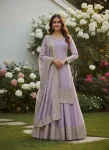 MODERN JIMMY CHOO SILK EMBROIDERY AND SEQUENCE WORK TOP PALAZZO WITH DUPATTA   LAVENDER