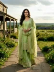 MODERN JIMMY CHOO SILK EMBROIDERY AND SEQUENCE WORK TOP PALAZZO WITH DUPATTA    PISTA