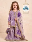 MODERN GMY SILK EMBROIDERY SEQUENCE WORK  KID'S TOP SHARARA WITH DUPATTA LAVENDER