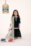 MODERN GMY SILK EMBROIDERY SEQUENCE WORK KID'S TOP SHARARA WITH DUPATTA BLACK
