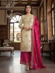 MODERN GMY SILK EMBROIDERY SEQUENCE WORK TOP PALAZZO WITH DUPATTA CREAM AND PINK