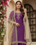 MODERN GMY SILK EMBROIDERY WORK TOP BOTTOM WITH DUPATTA PURPLE